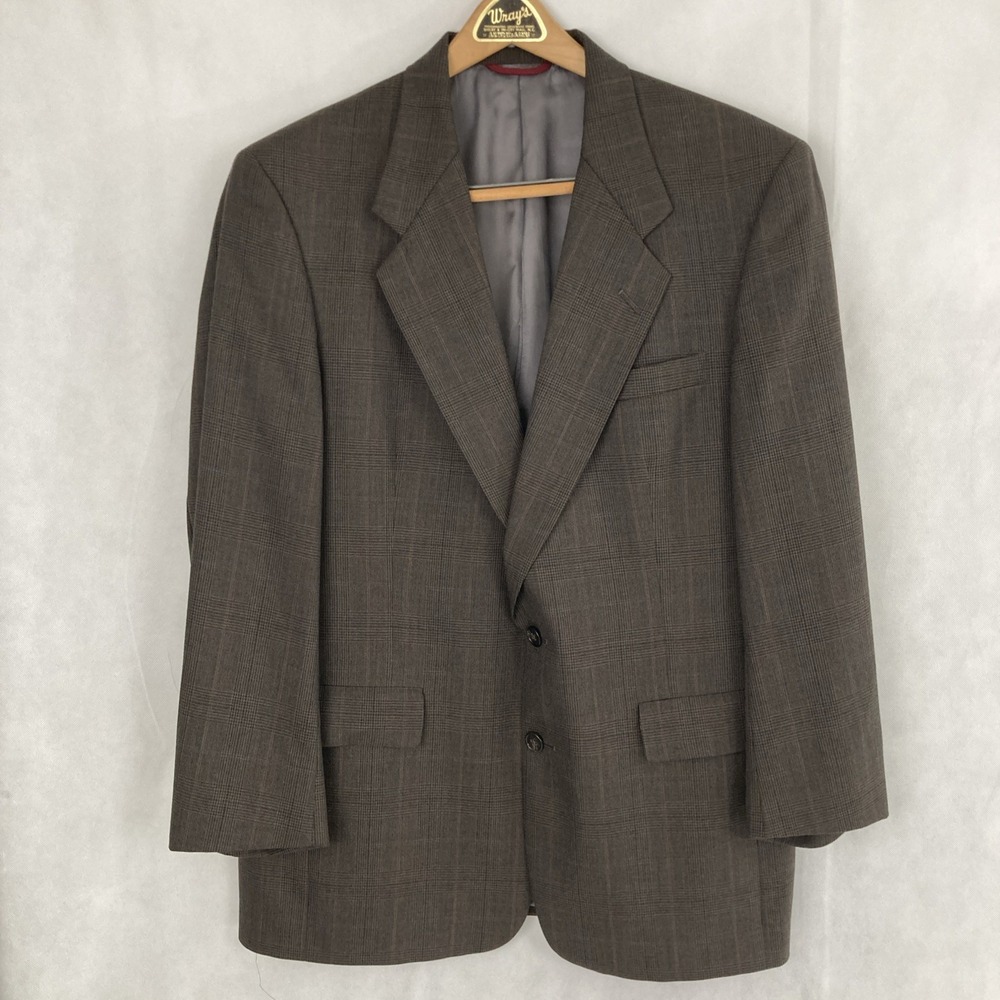 Hart Schaffner Marx 40R Glen Plaid Wool Sport Coat Blazer Brown Vintage USA
